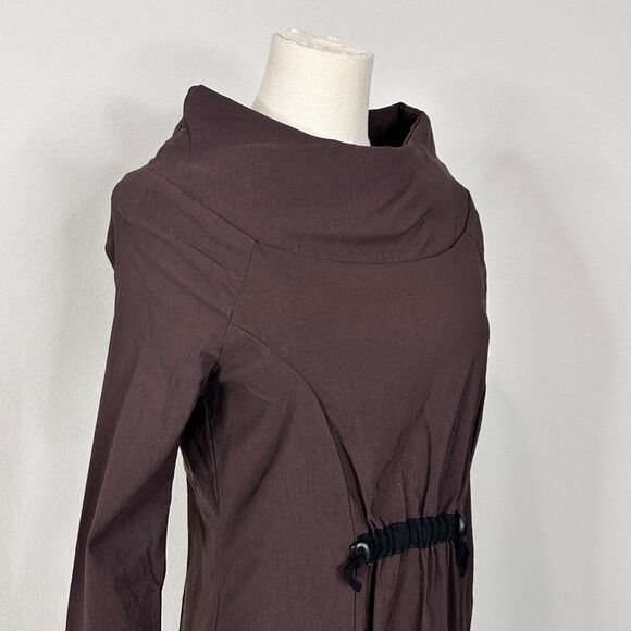 NOBLU Brown Cowl Neck Long Sleeve Dress S Avant Garde Minimalist Edgy Atomic - Picture 11 of 11